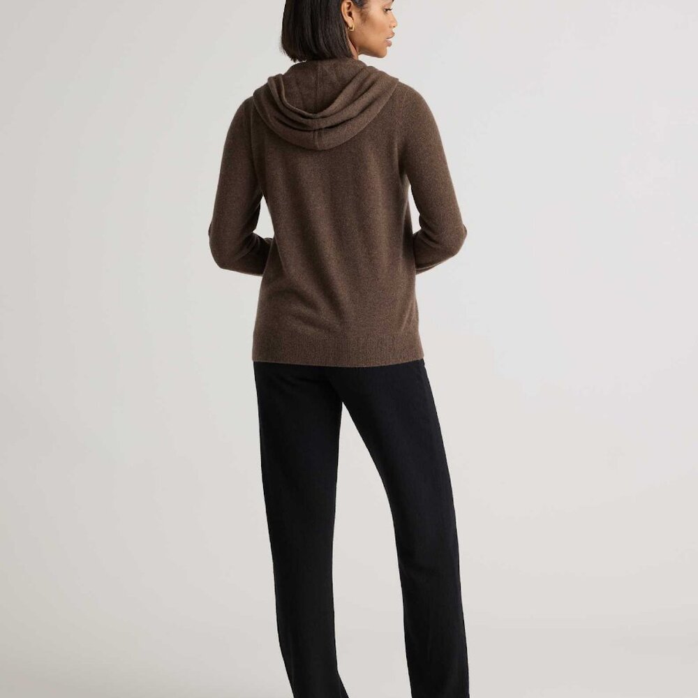 NWT Quince Mongolian Cashmere Full-Zip Hoodie Sweater Brown - Picture 2 of 4